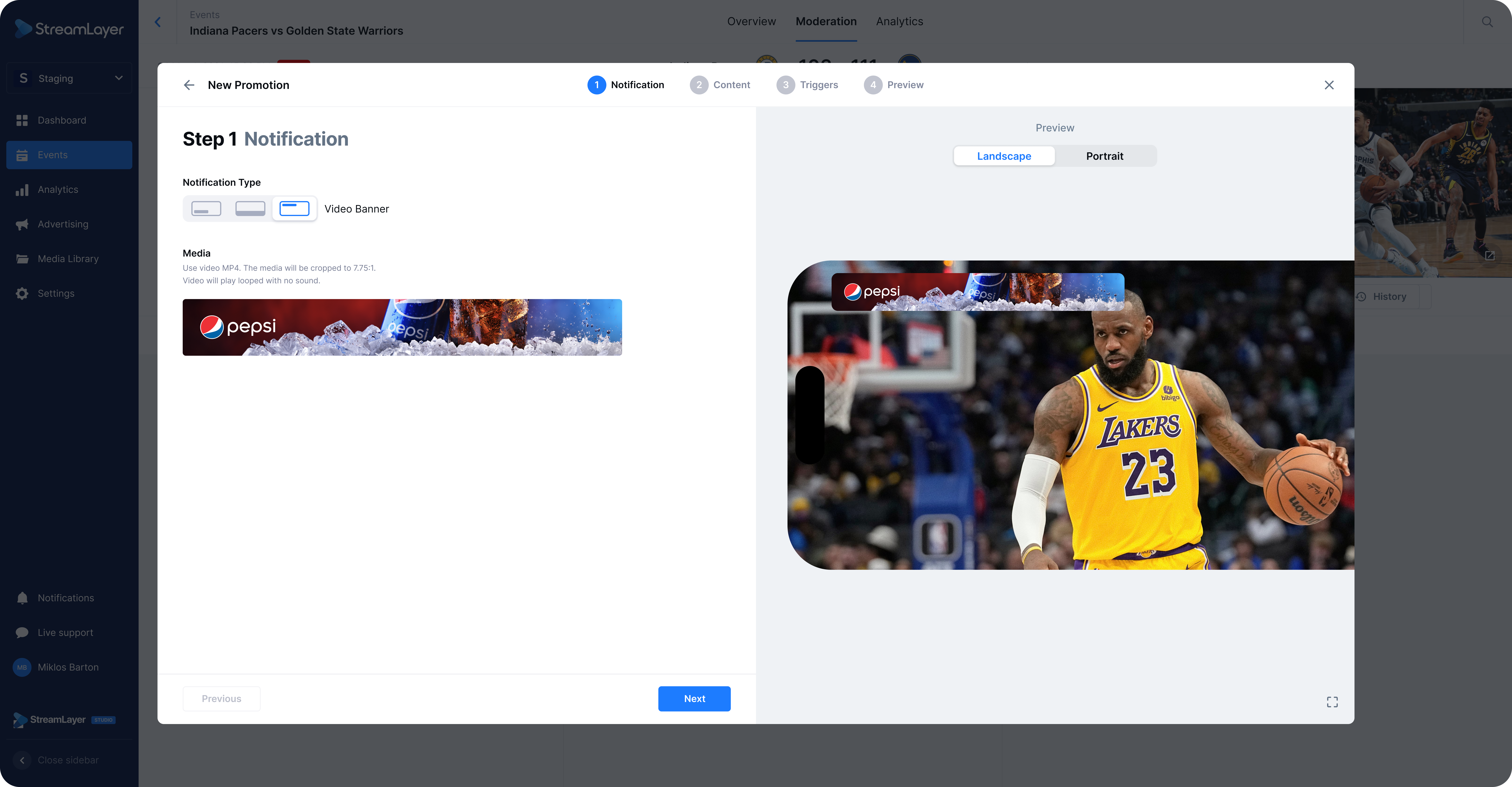 Example of video banner notification configuration.