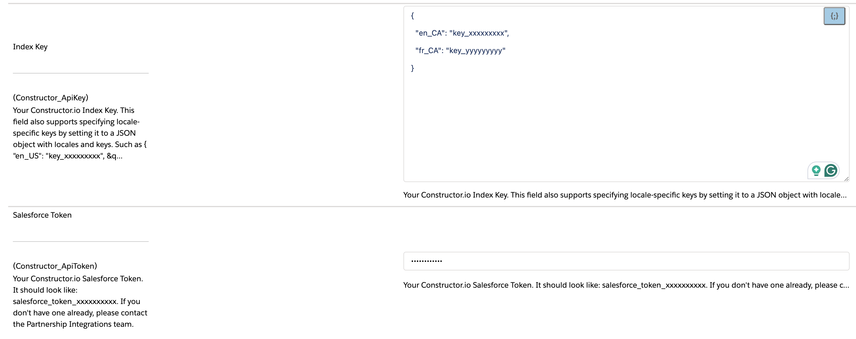 Editing Constructor group to supply API token and API key
