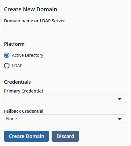 Create New Domain panel