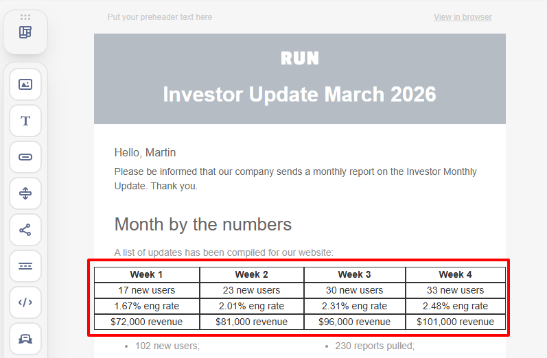 Filling table with data