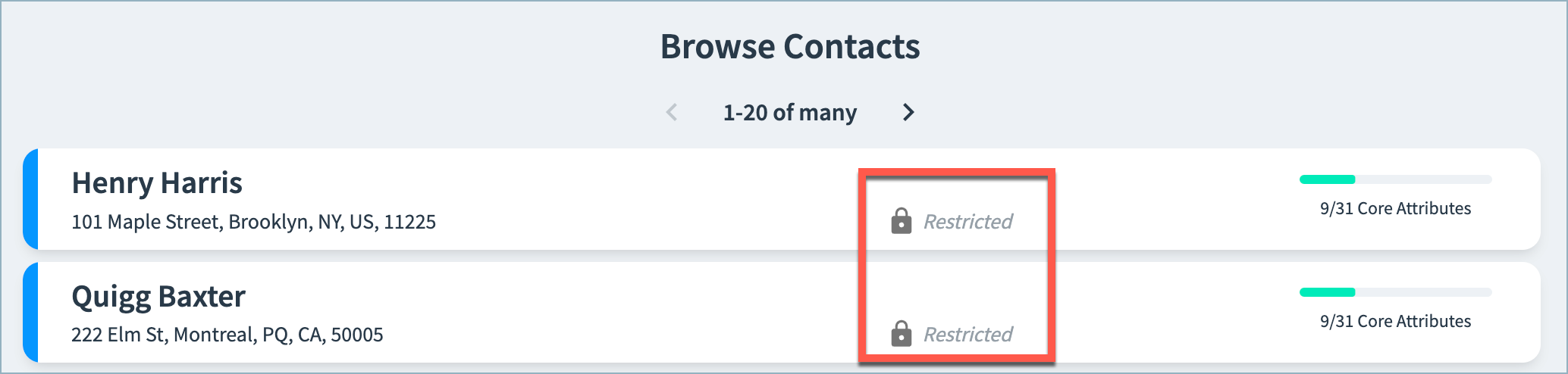 Browse Data page