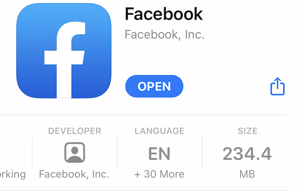 Facebook's size on the iOS App Store