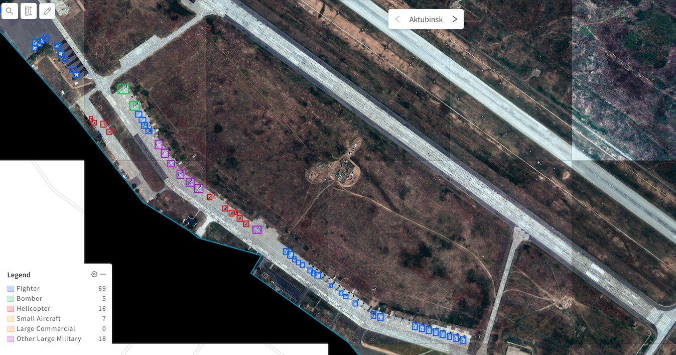 Aircraft detections at a Russian air base - as axis-aligned bounding boxes
