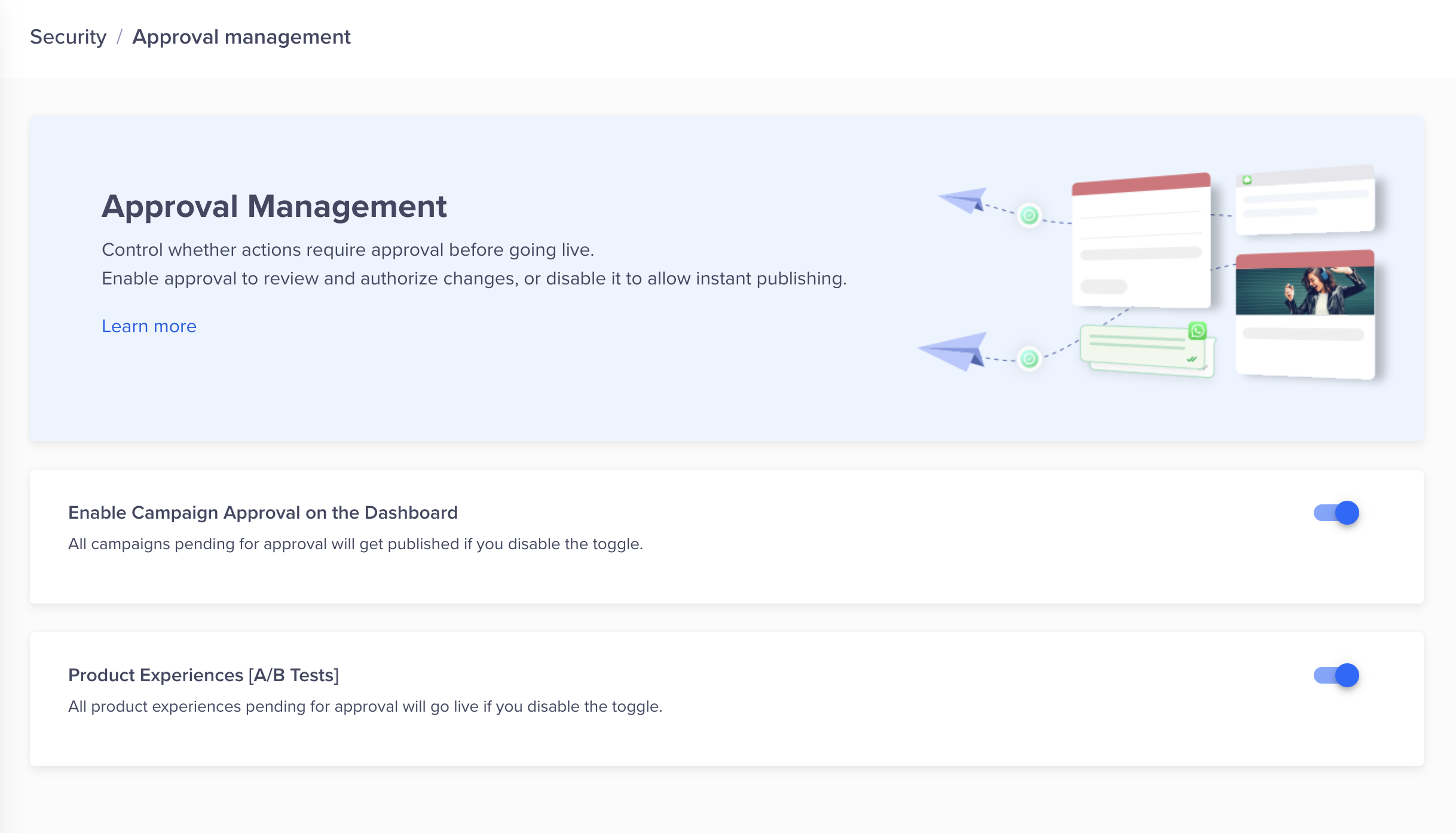 Enable or Disable Approval for Product Experiences