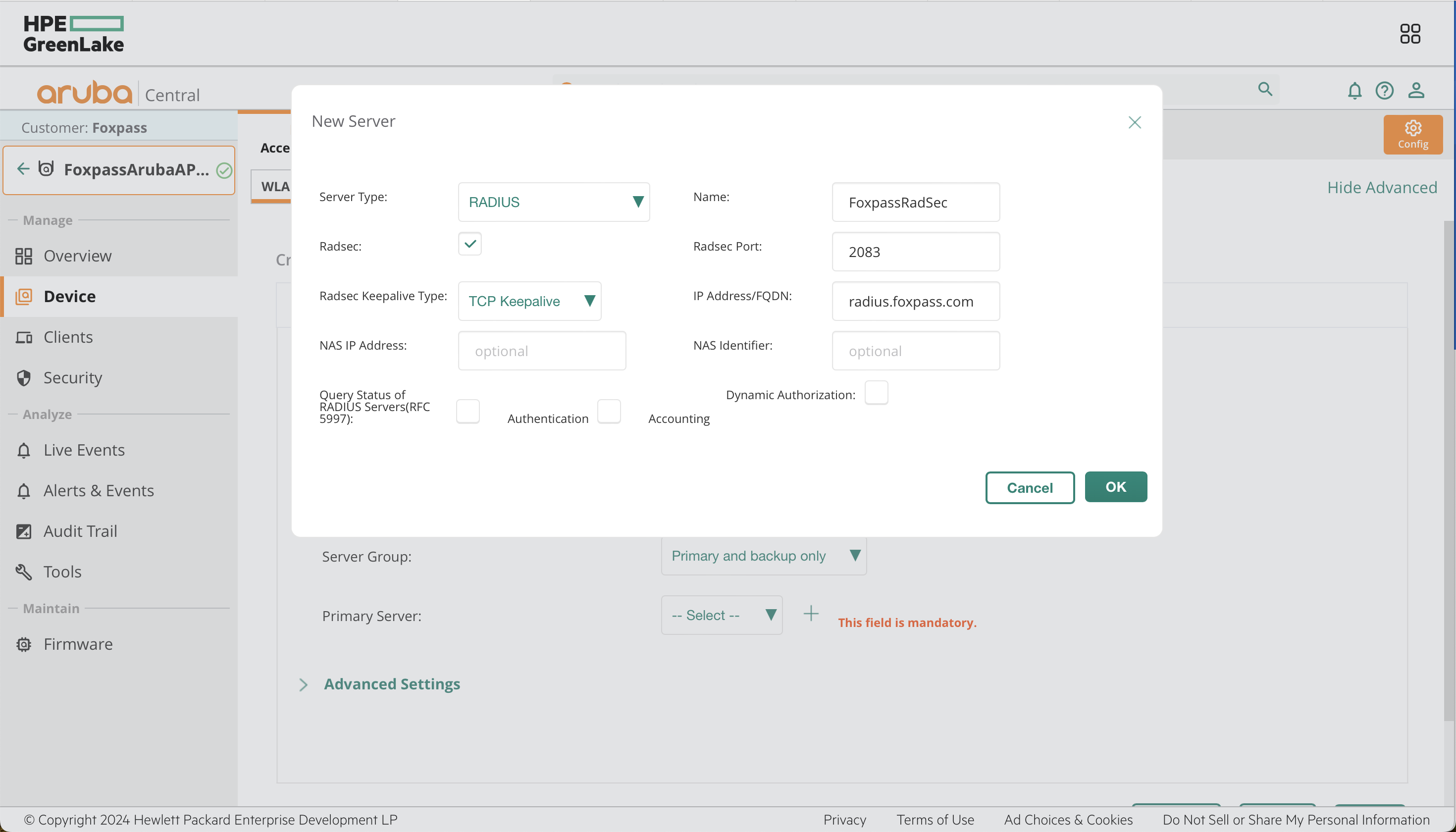 Download RadSec Server CA