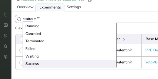 Search bar in Experiments list