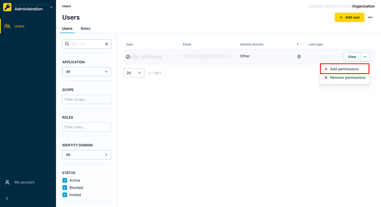 Add permissions to the selected user.