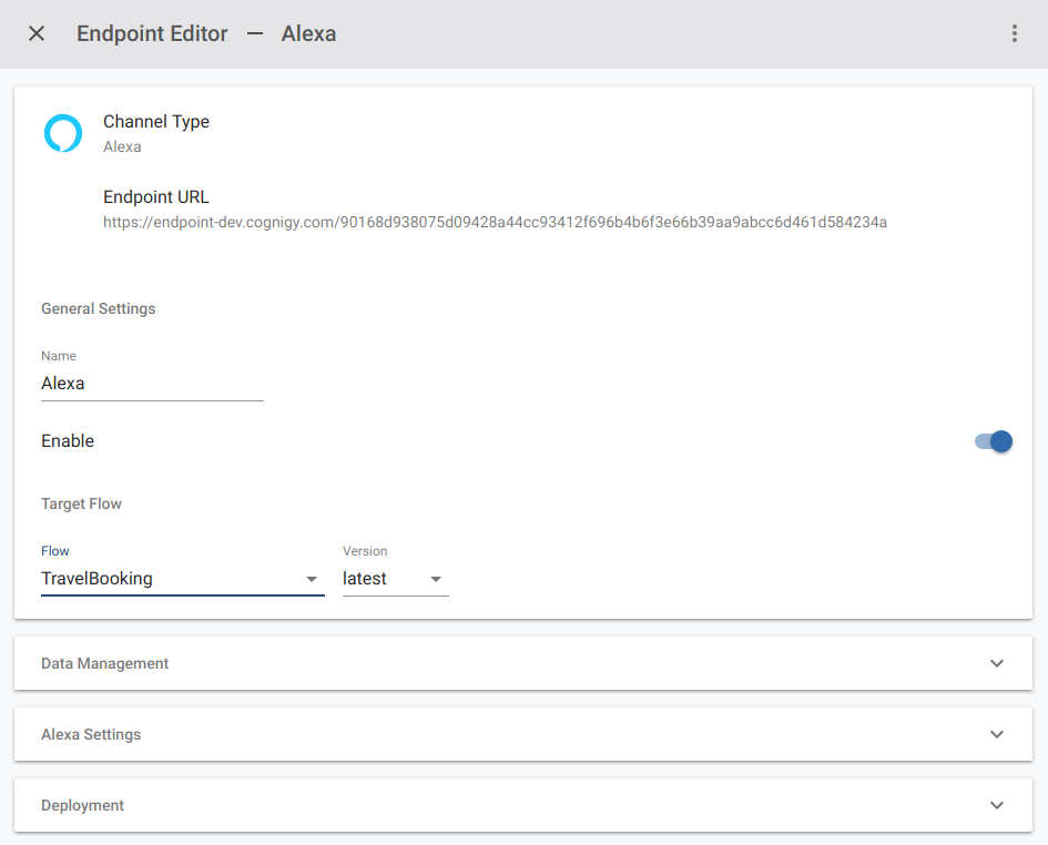 Figure 2.1: *Creating an Alexa Endpoint in COGNIGY.AI*
