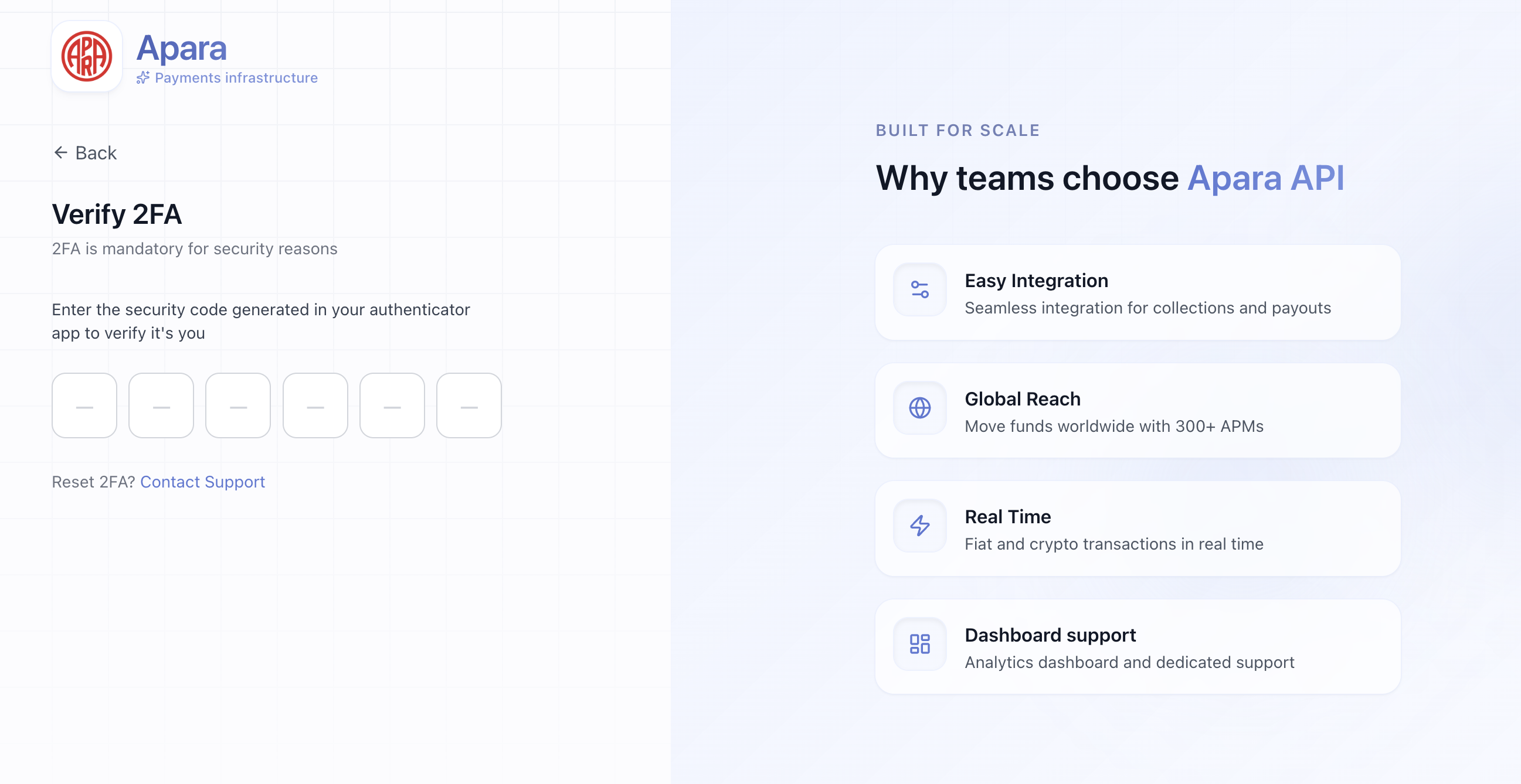 APARA Portal MFA verification screen with code entry field