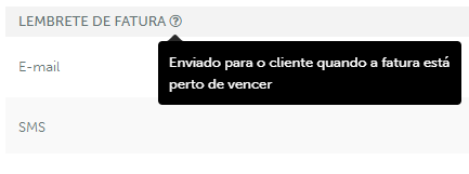 Pop-up com explicação do evento Lembrete de Fatura