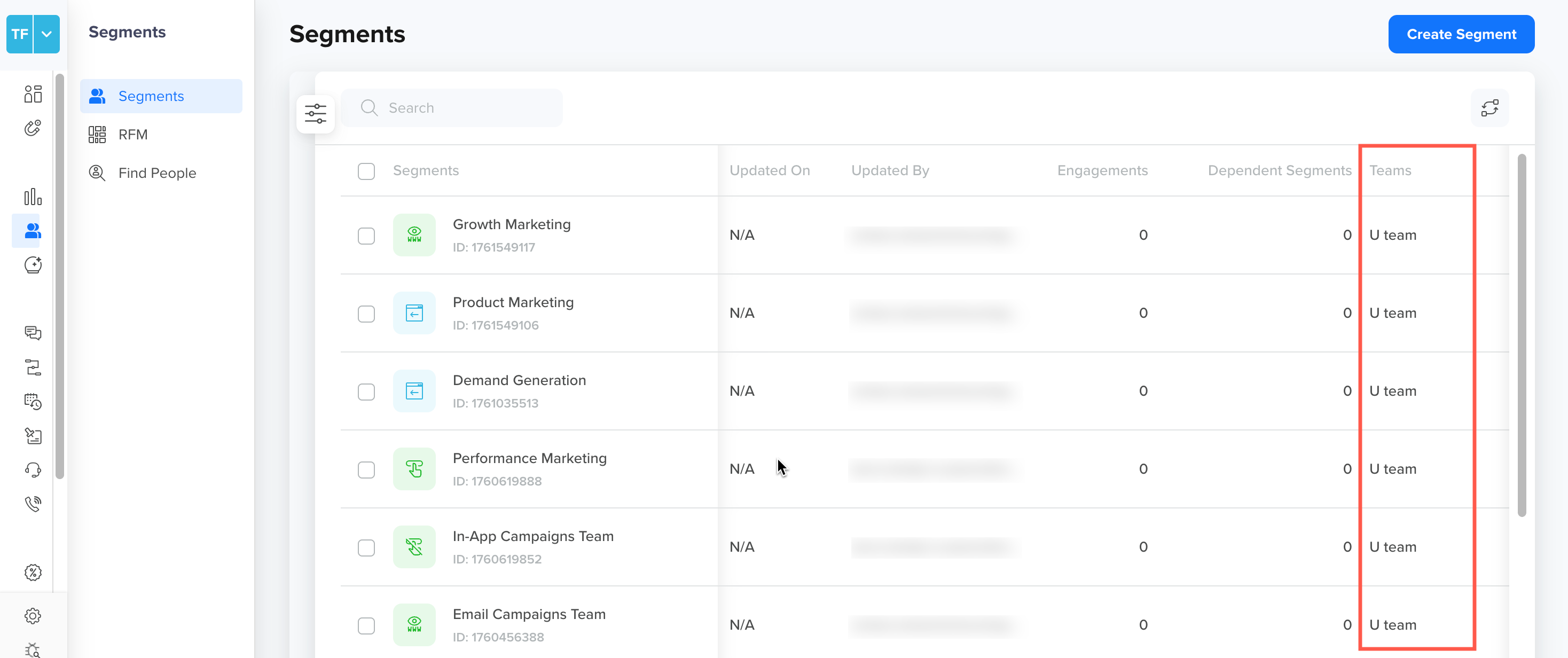 View Assigned Team for Segment