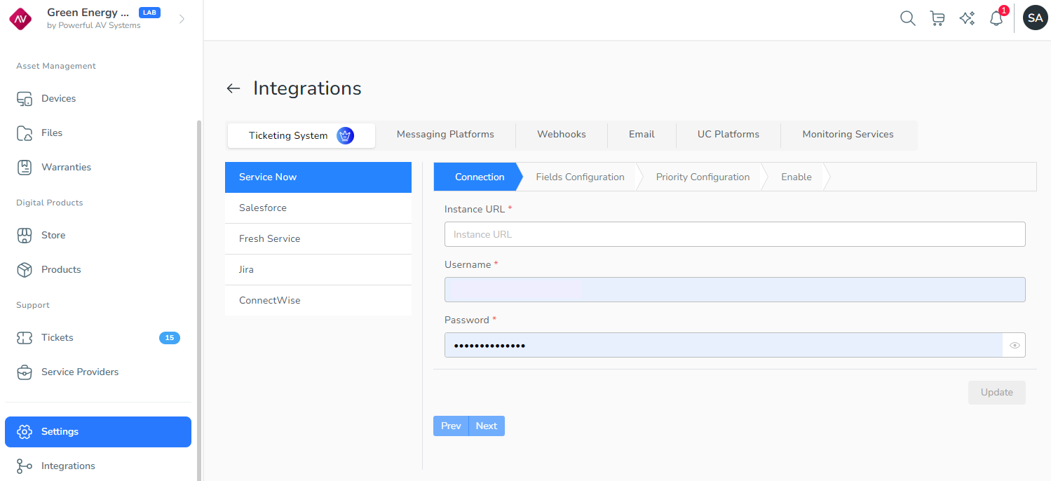 Integrations page.