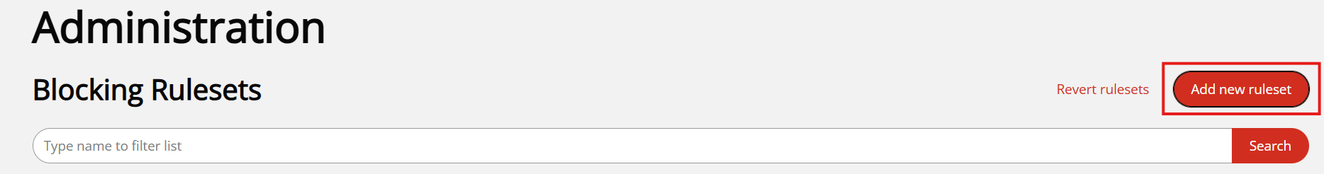 The Add new ruleset button in the Blocking Rulesets screen