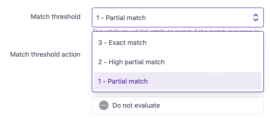 Match threshold selector