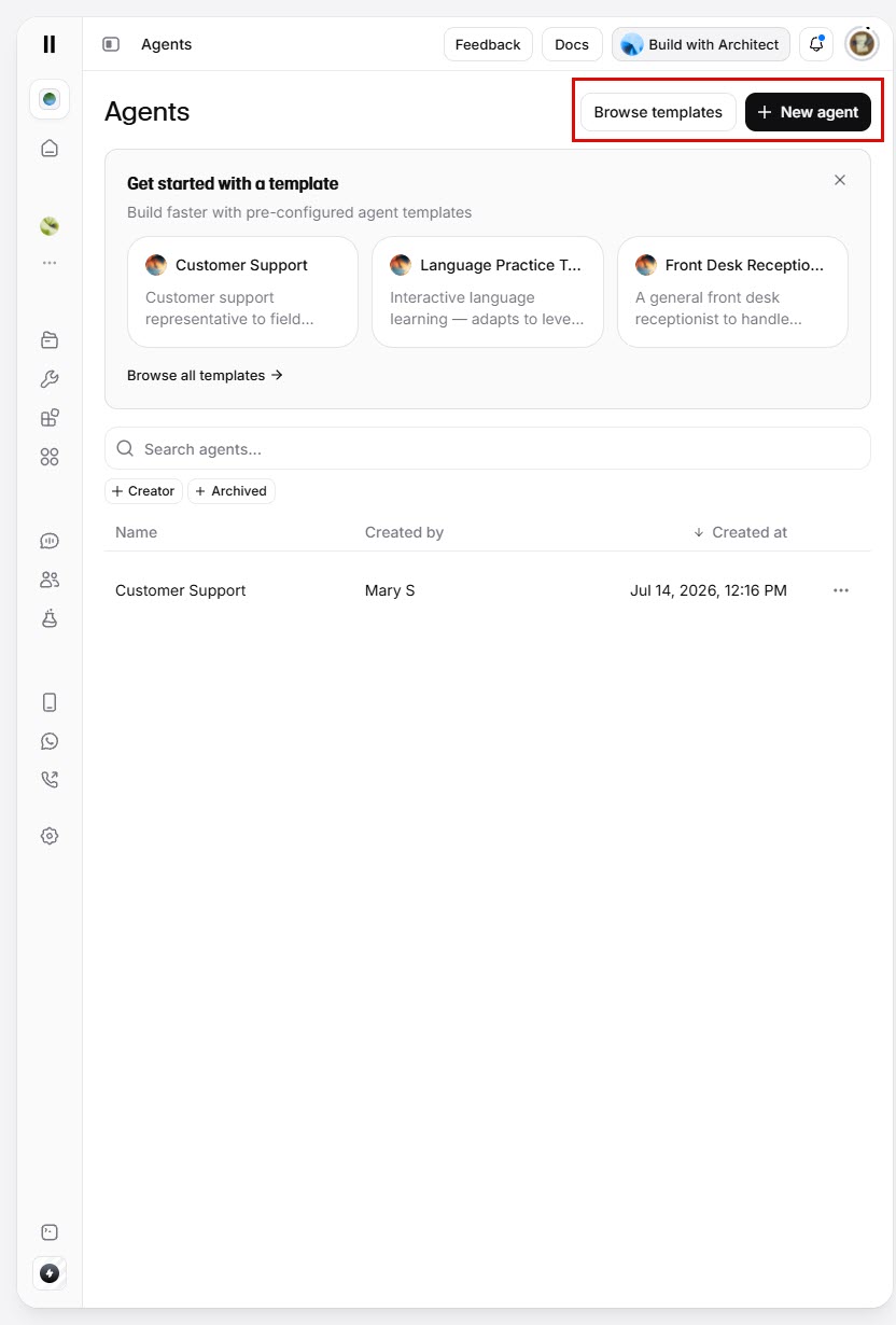Screenshot of the ElevenLabs agent creation