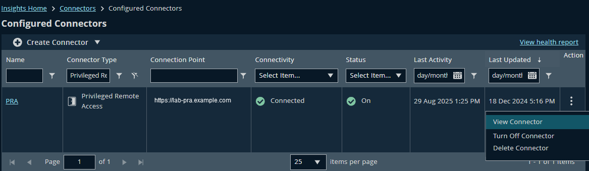 Turn off a connector menu in Identity Security Insights