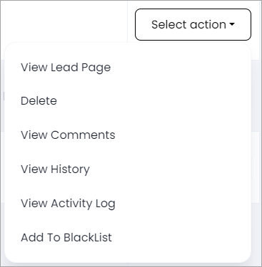 Screenshot of the additional actions with leads