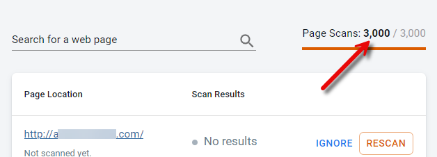 The Page Scans indicator in the AutoScan tab displays the number of available page scans for the property.