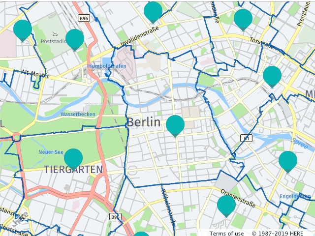 Map with postcode areas and centroids rendered from the Fleet Telematics Advanced Data Sets
