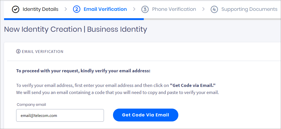 Screenshot with Email Verification section