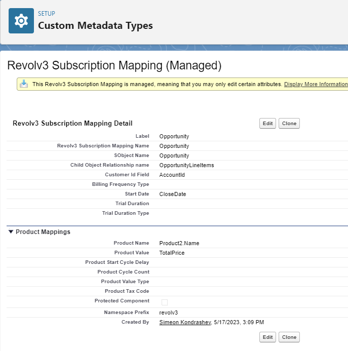 An Example of subscription mapping for Opportunity object