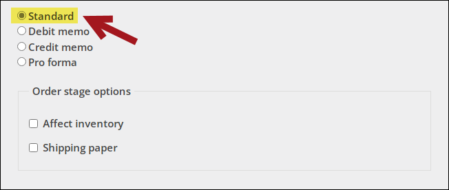 Selecting the Standard category