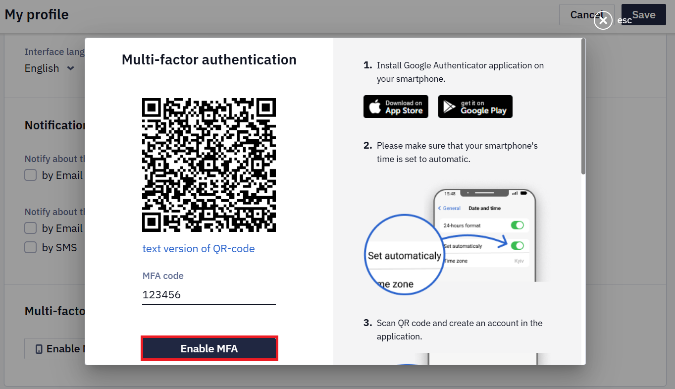 Enable MFA