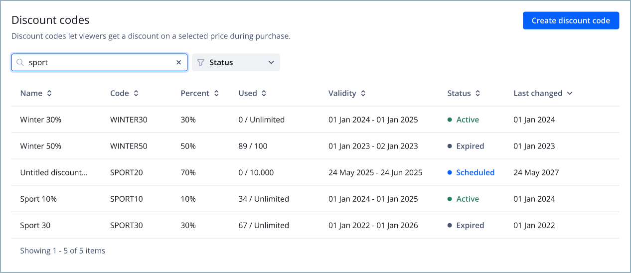 Example search for a discount code