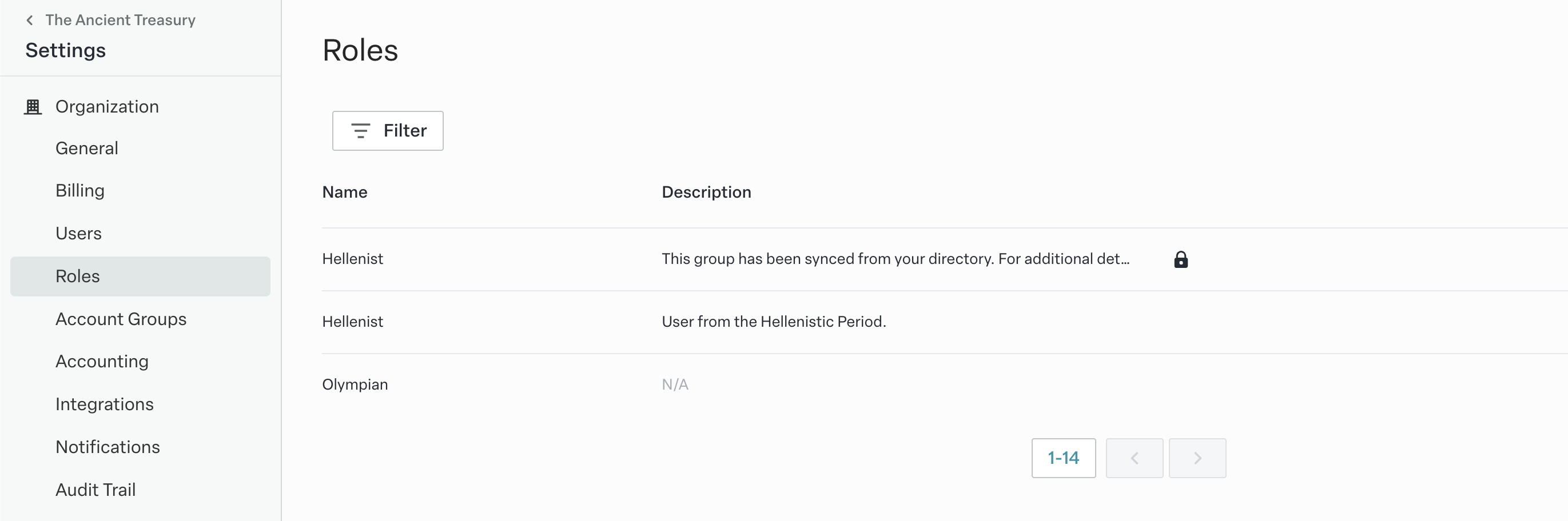 The top Hellenist role is directory synced and the bottom Hellenist role is local.