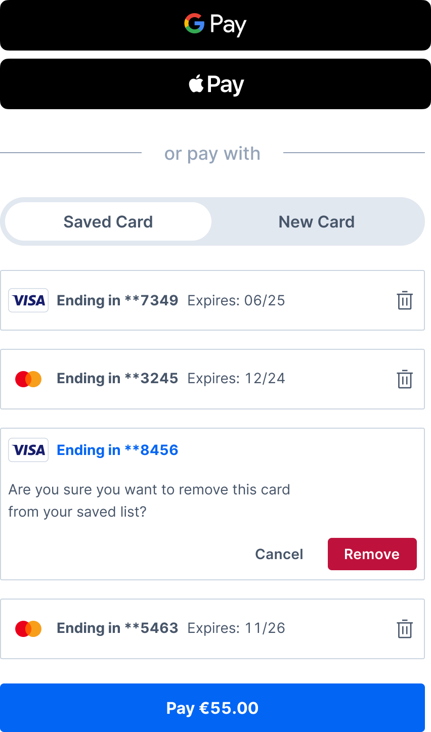 Web SDK - Remove Saved Card