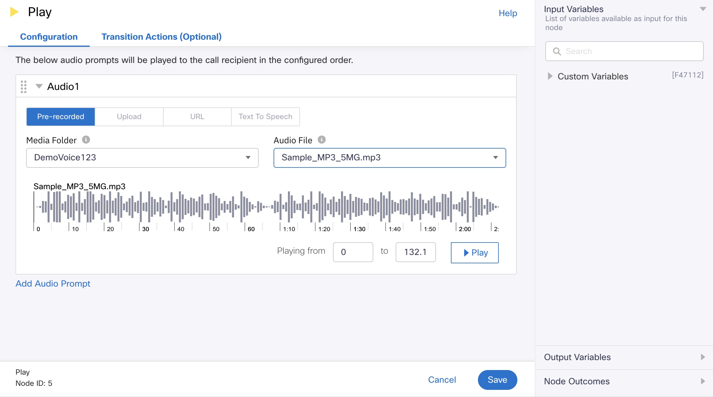 Configuring a Play node - Pre-recorded