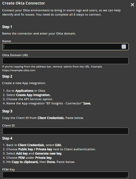 Okta connector settings