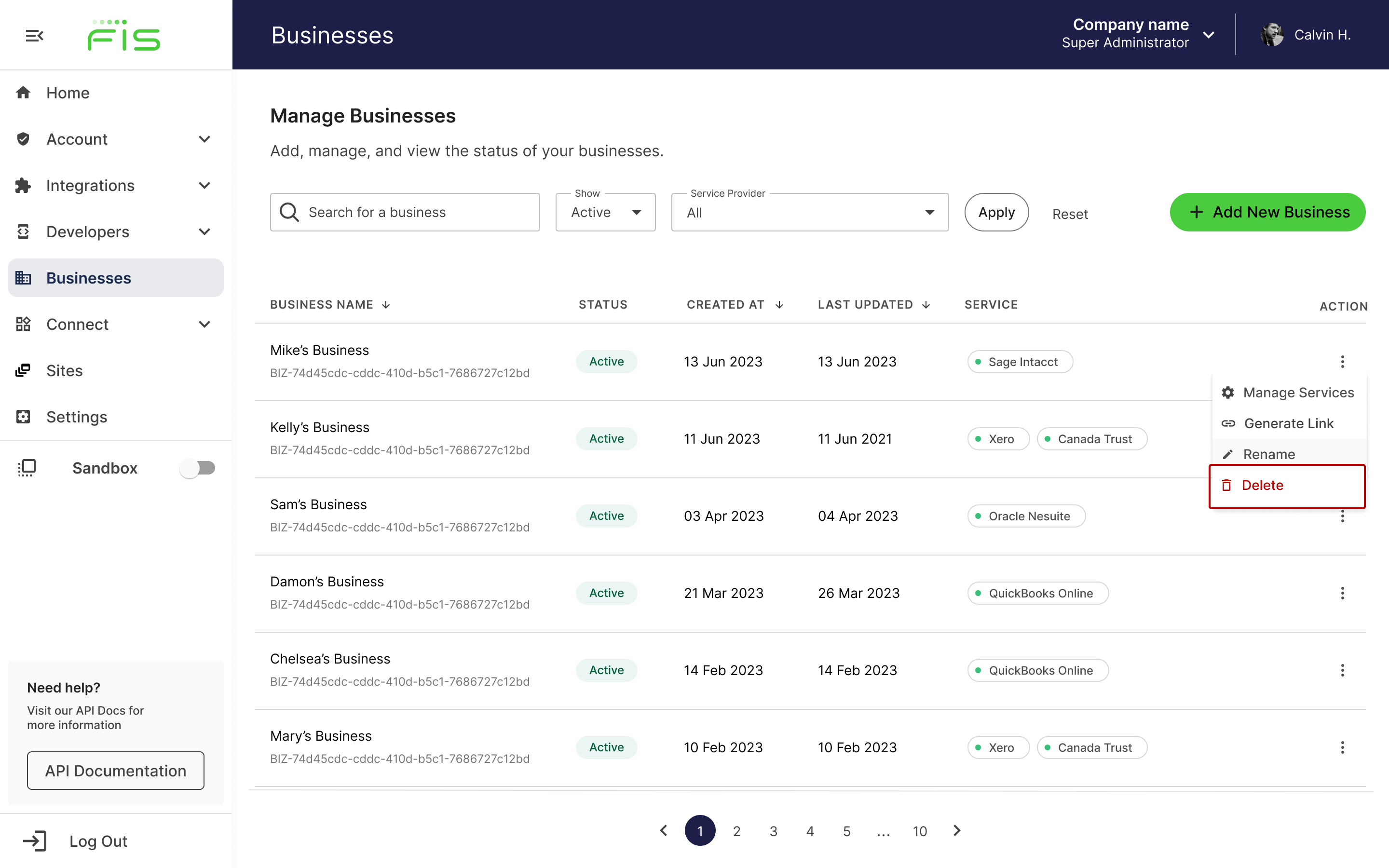 View the business data page in Railz Dashboard. Click to Expand.