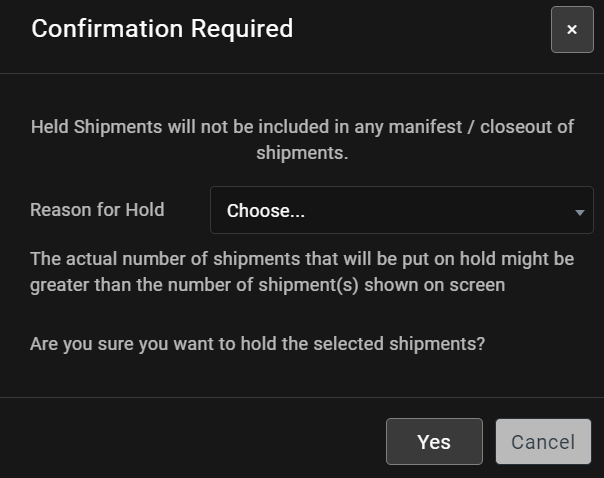 Confirming shipment cancellation