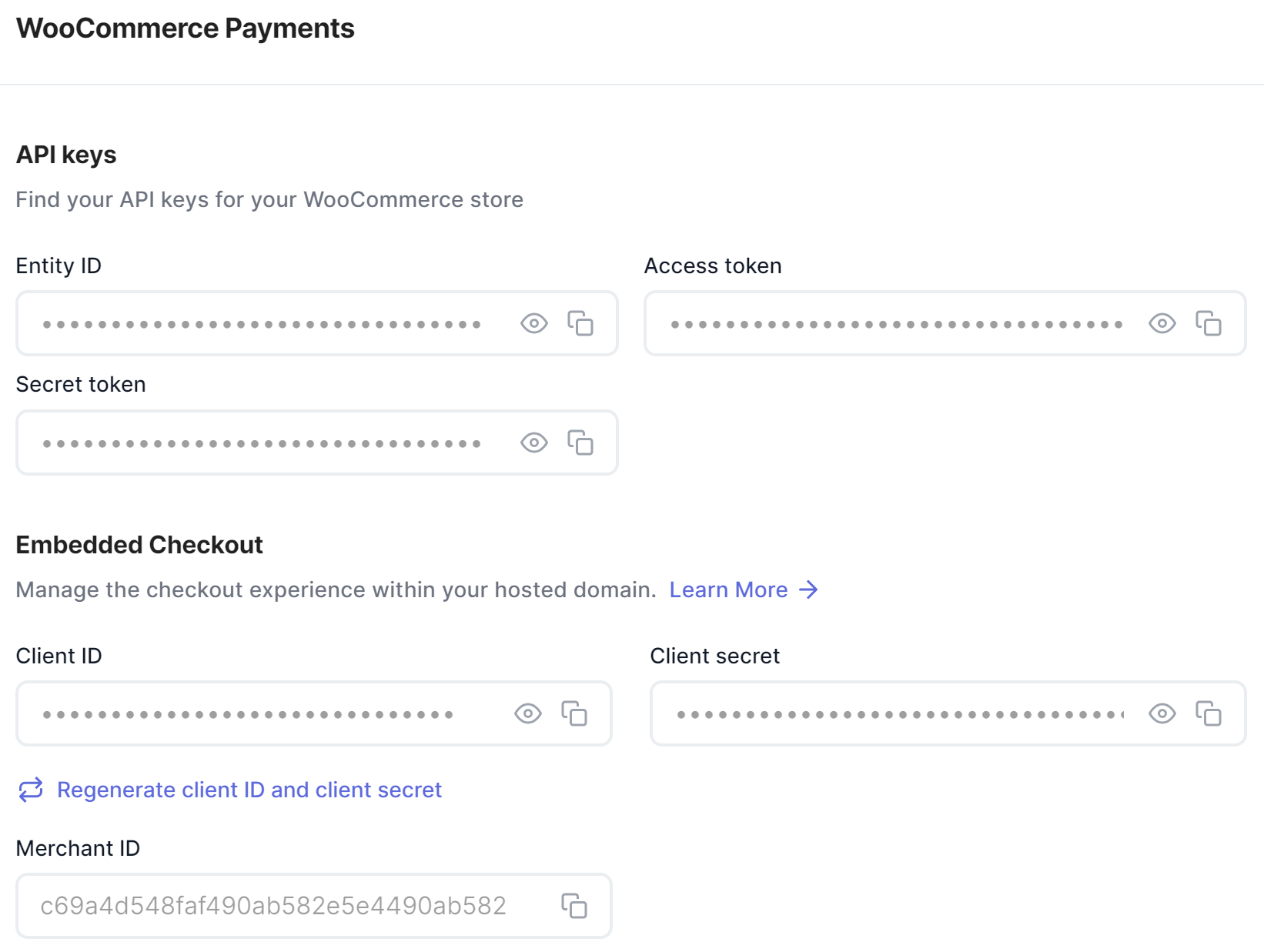 API keys for payment extensions, for example, WooCommerce.