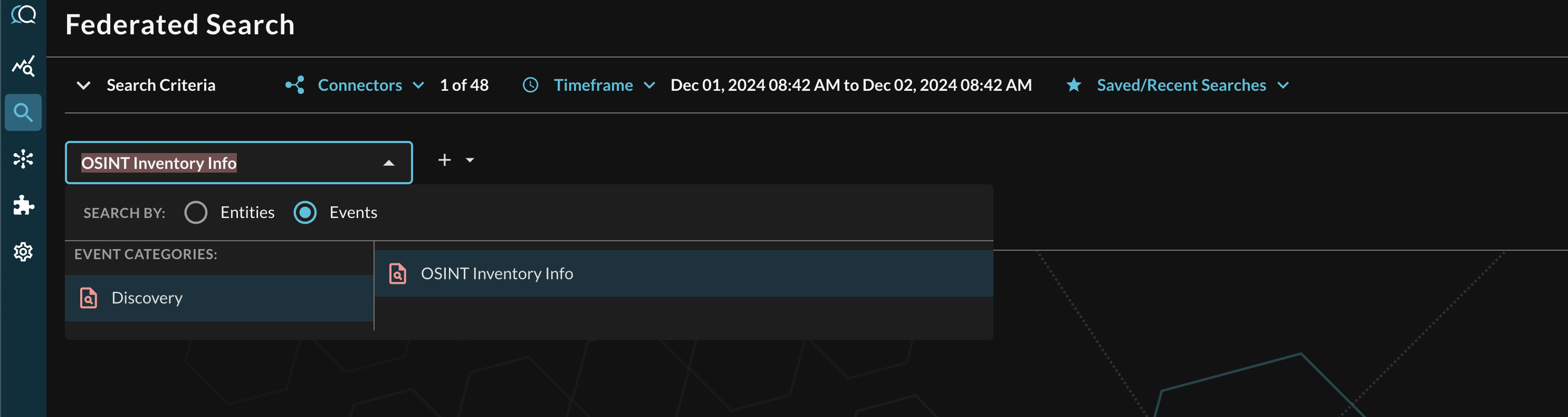 FIG. 10 - Search for OSINT Inventory Info events with Query Federated Search