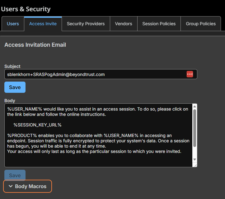 Image of the Access Invite screen.