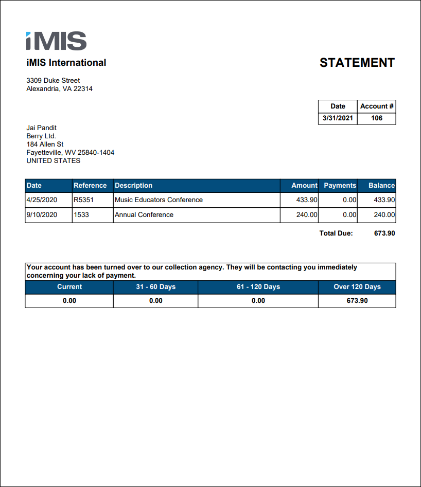 Viewing the Account Statement report example
