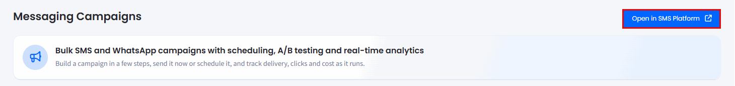 Screenshot of the Open in SMS Platform button