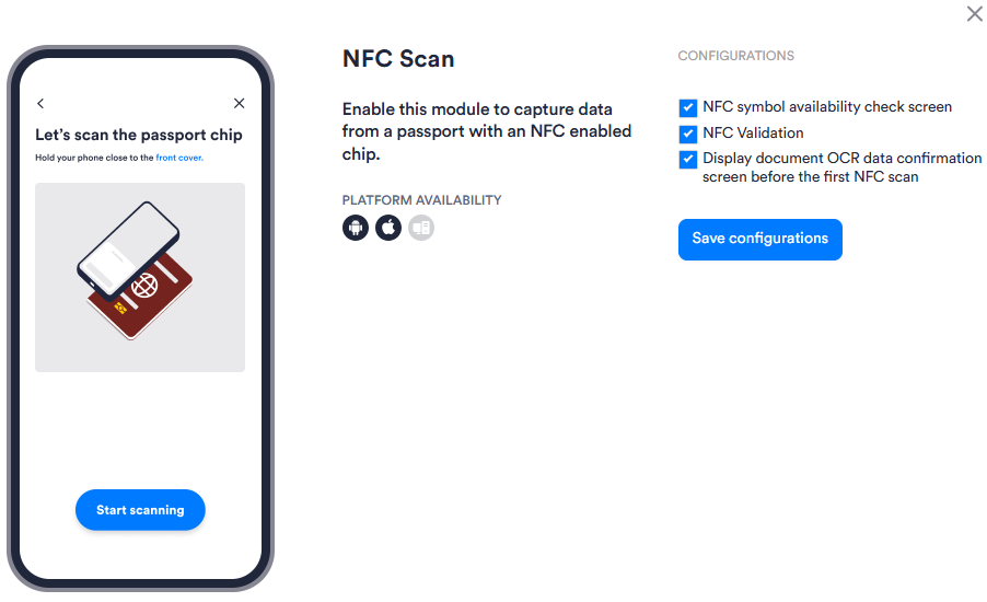 Image of the NFC Scan configuration page in Workflows. Has three configuration options.