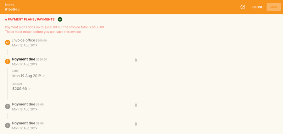 Manually adding payment plan lines to an invoice