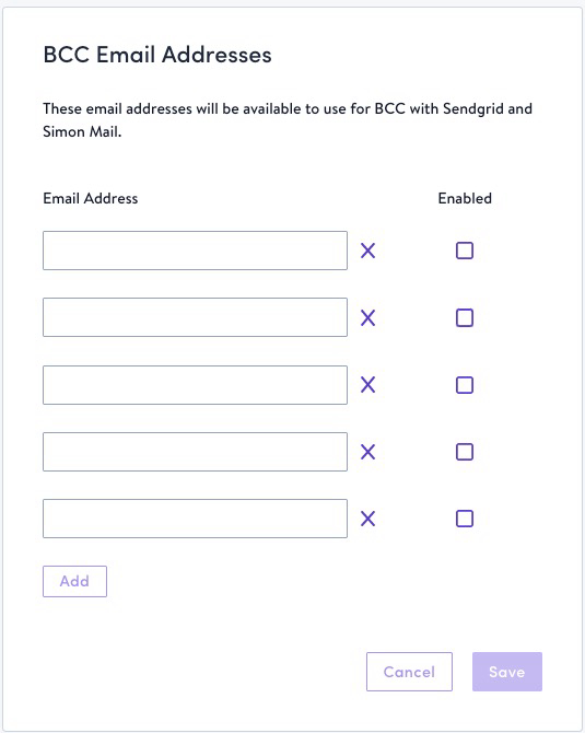 BCC Email Address Settings