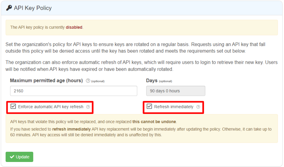 Enable immediate for refresh of API keys