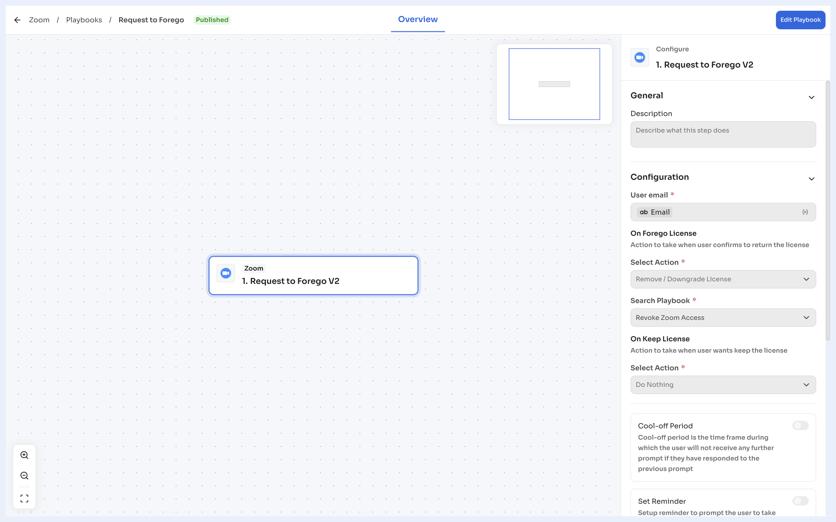 Request to Forego action configuration with On Forego License and On Keep License