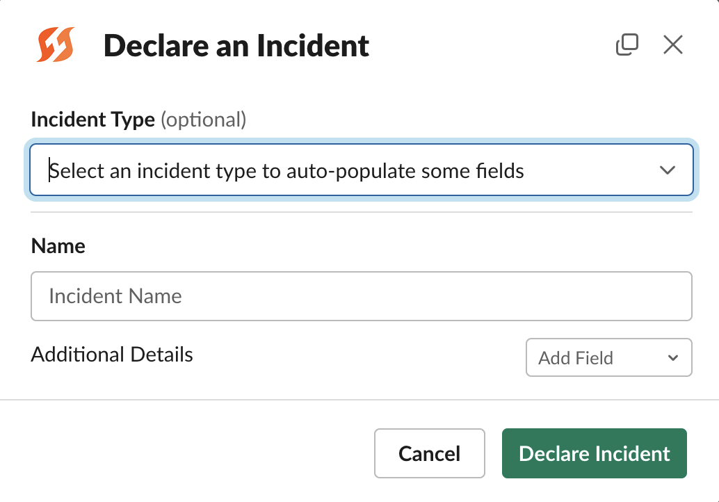 Slack declaration form with incident type selection