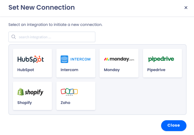Screenshot of the screen with selecting Shopify in **Set New Connection**
