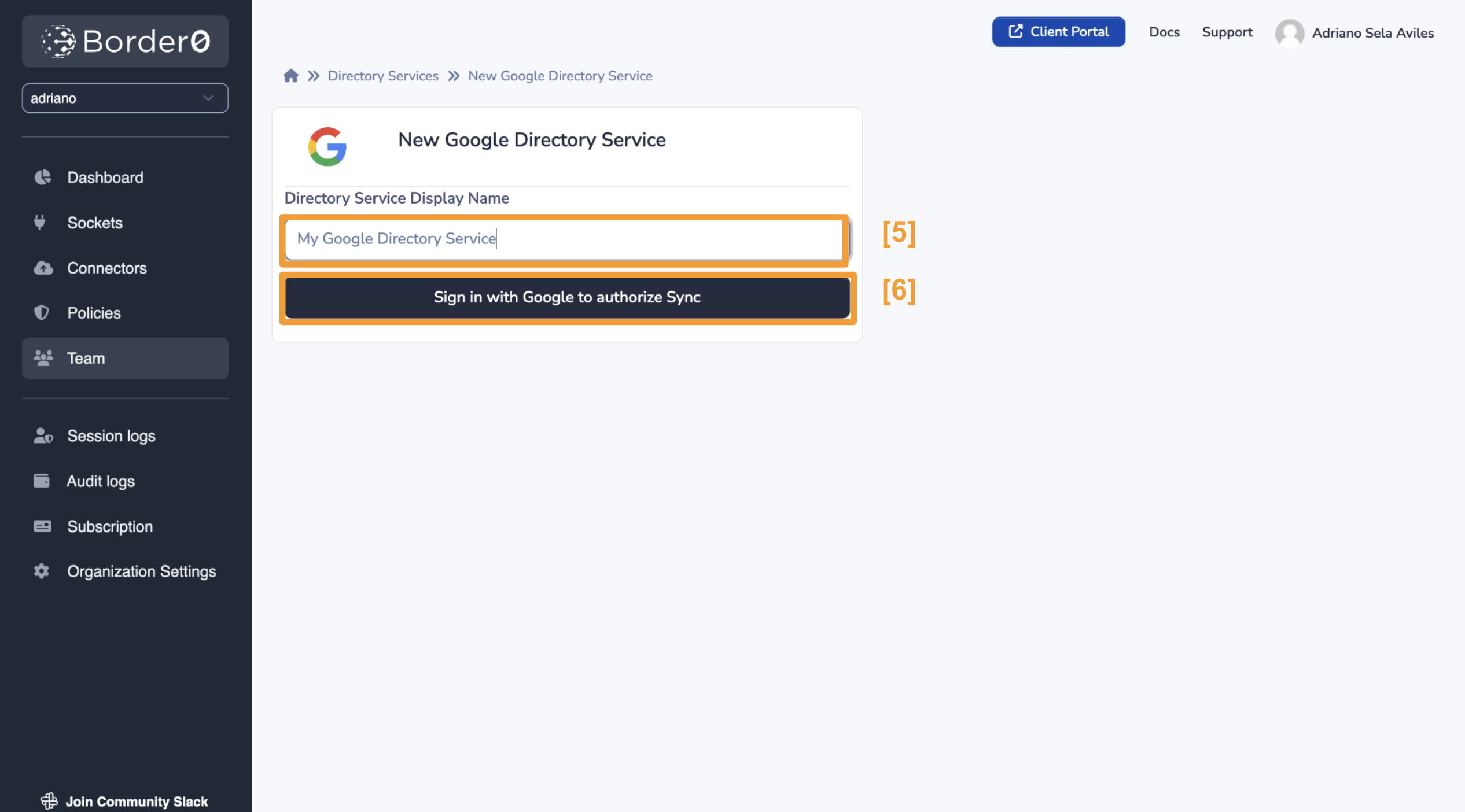 Steps 5-6 to create a new Google directory service