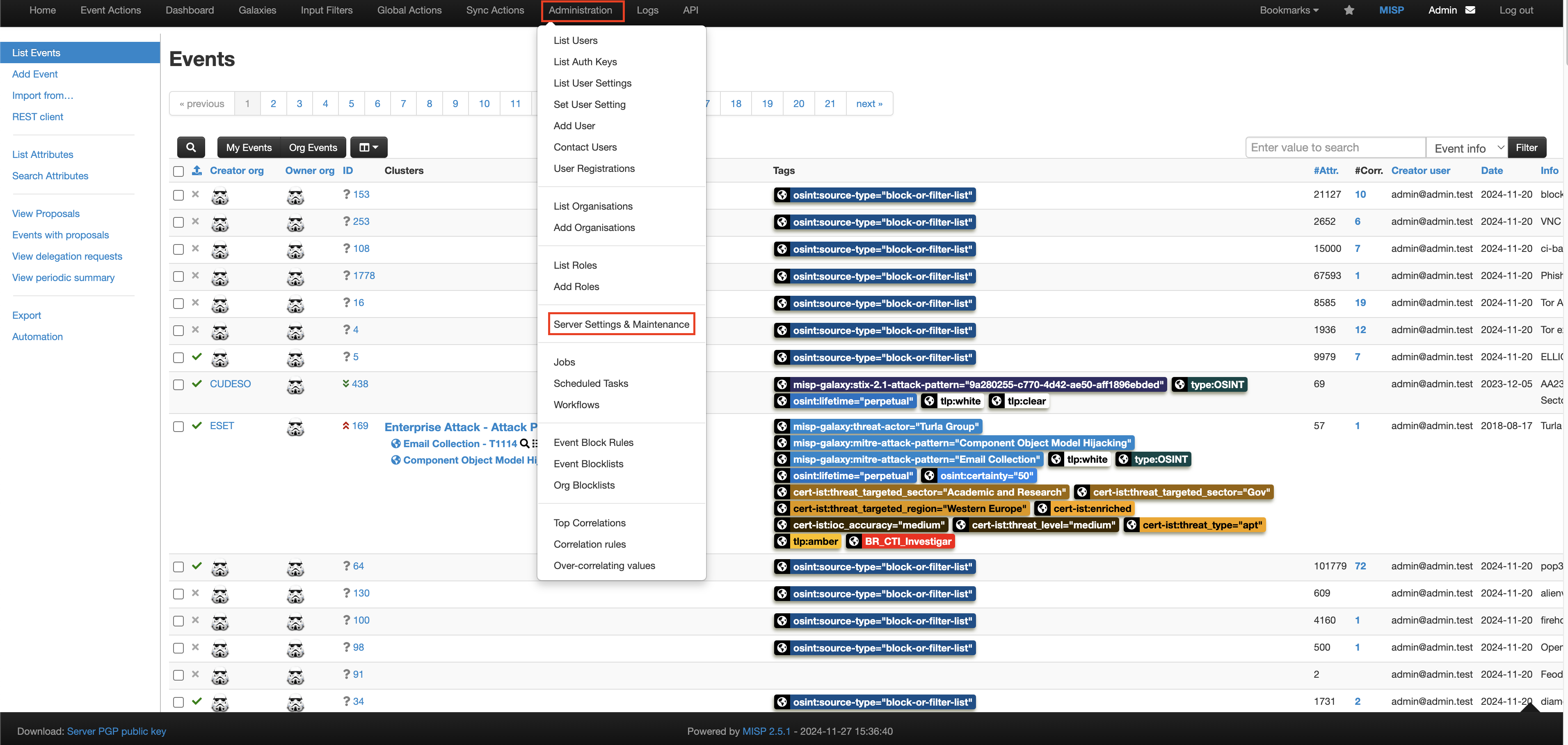 FIG. 1 - Navigating to the Server Settings & Maintenance section in the MISP console