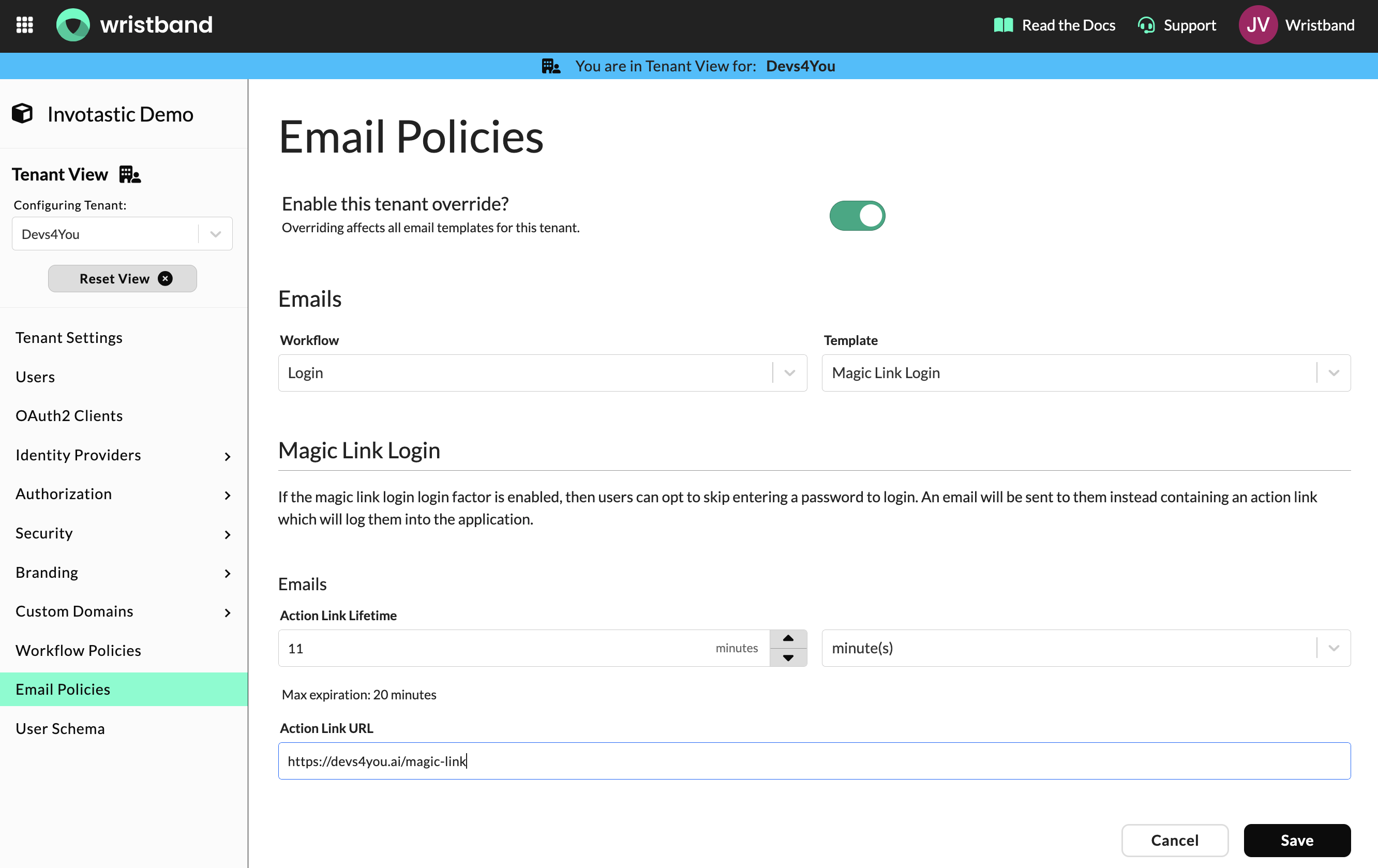email policies UI
