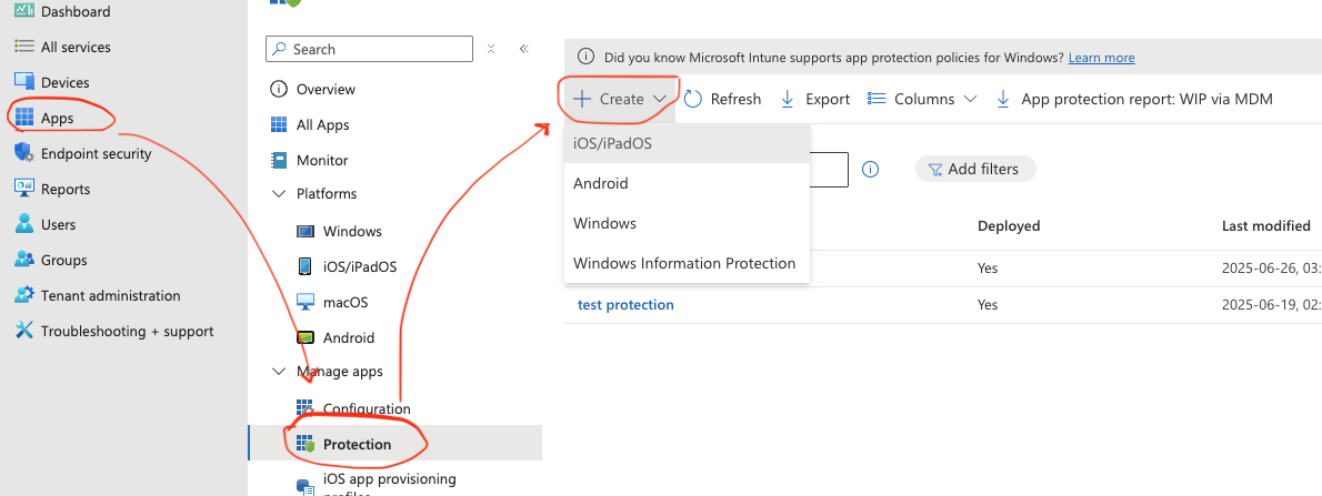 Create new protection policy